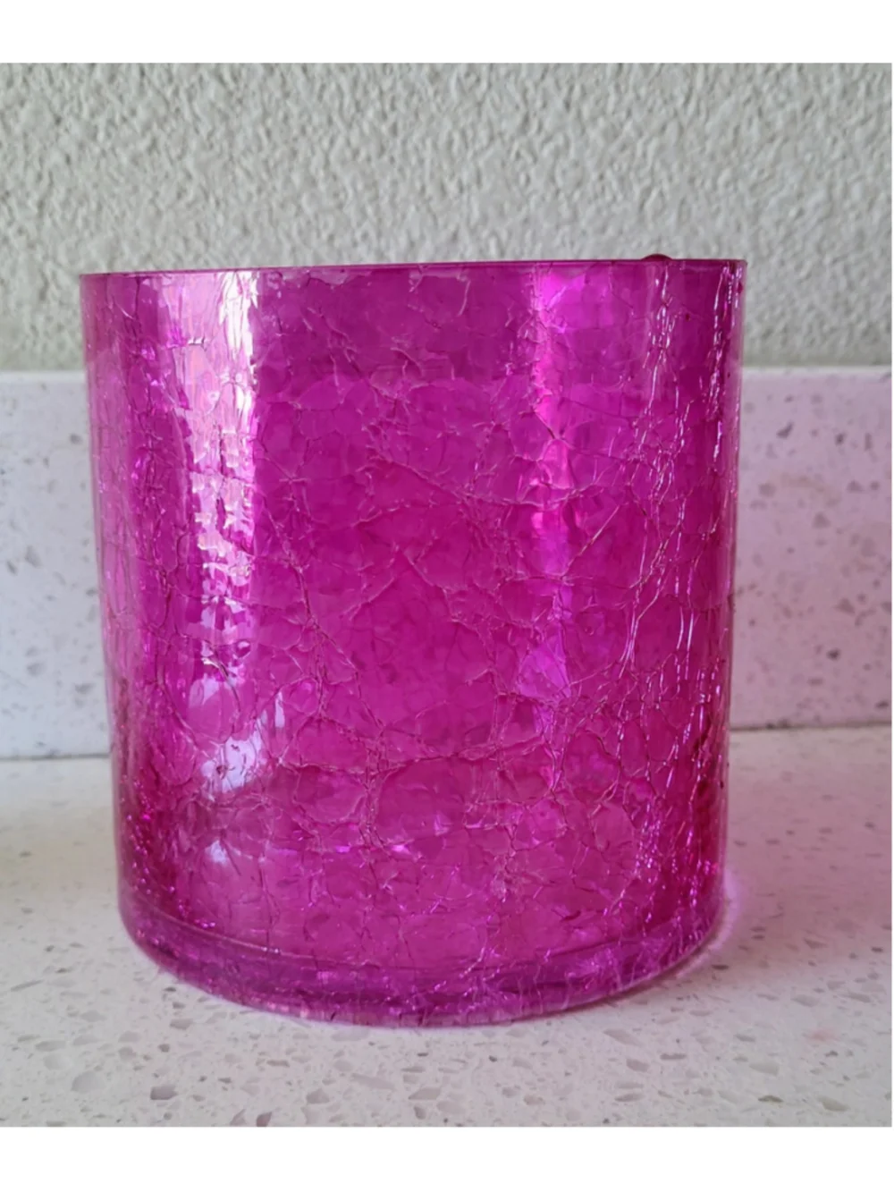 Fuchsia Pink Crackle Glass Orchid Pot Vase 5x5